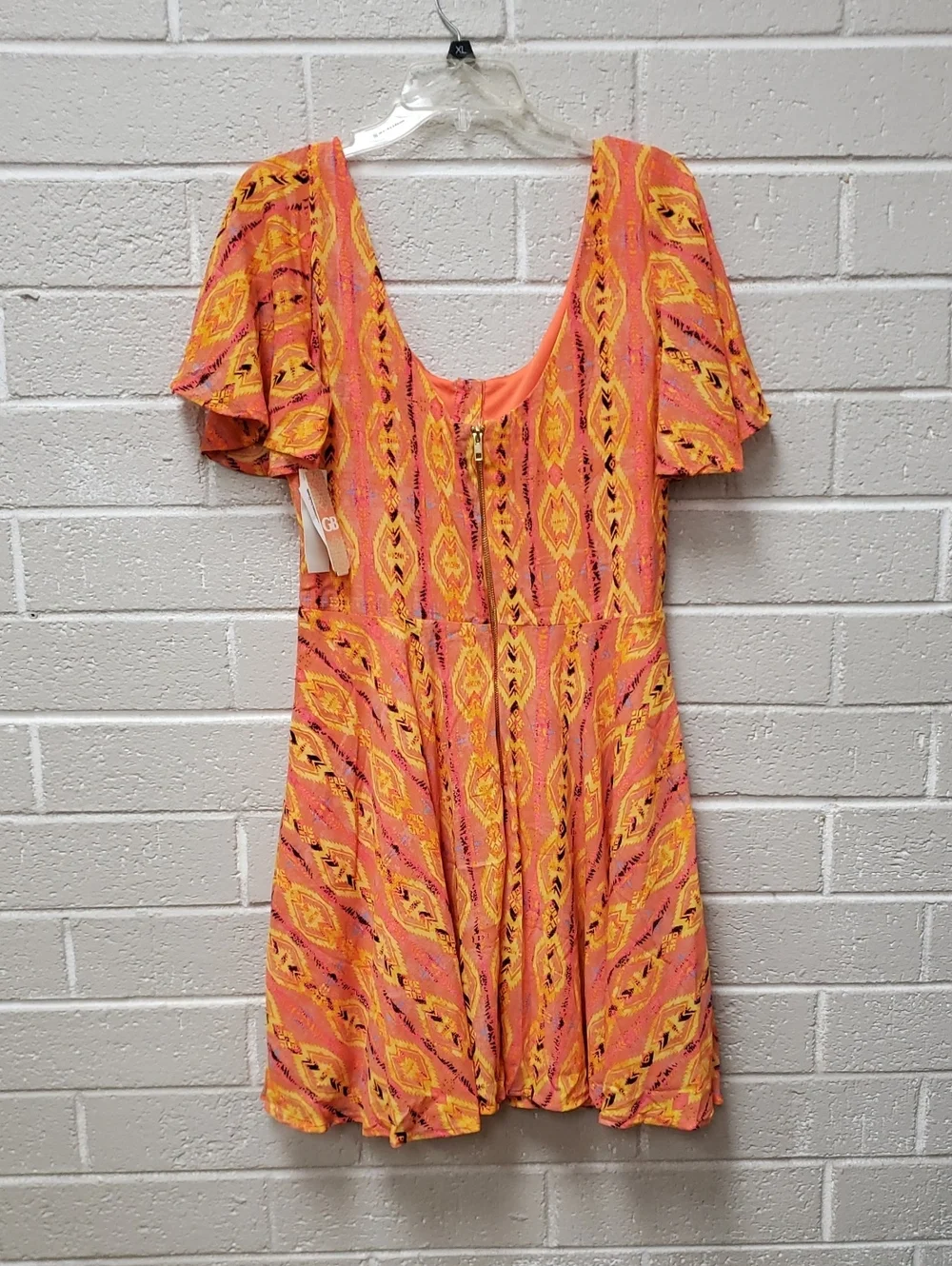 Women’s Orange Patterned Cutout Summer Dress